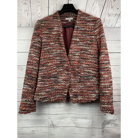 ROZ & ALI BLAZER‎ Womens size LARGE multi colored Single Button pockets Tweed - Picture 1 of 6